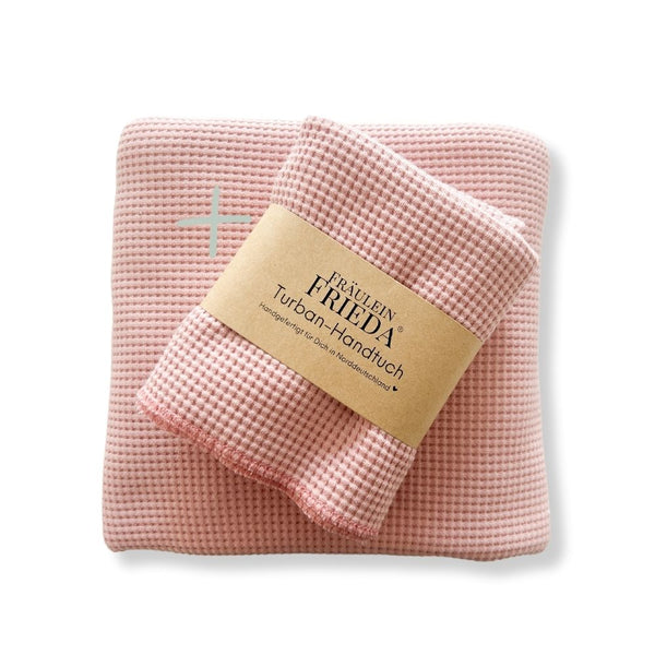 Sauna- und Turban-Handtuch Set aus Bio-Baumwolle | Hellrosa