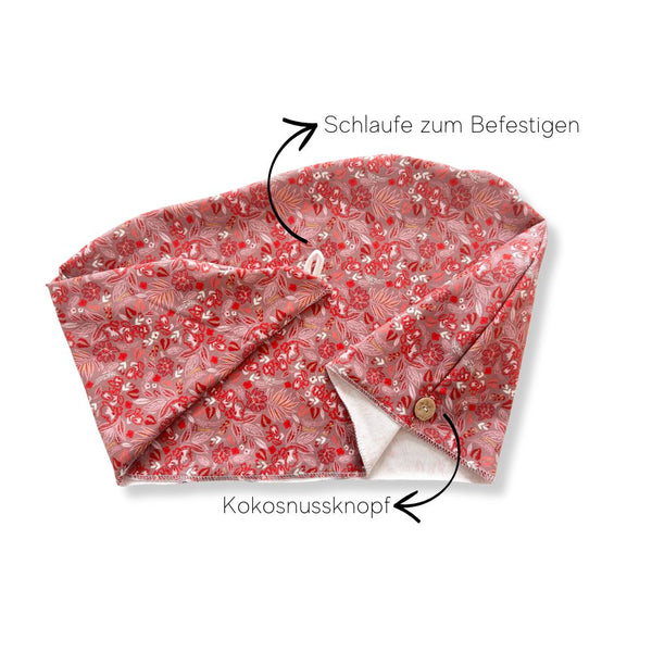 Baumwolle Turban-Handtuch mit Kokosnussknopf | Red Flowers